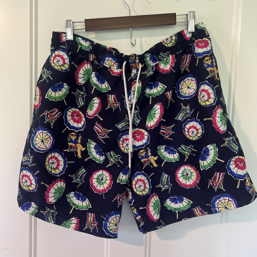 Polo Ralph Lauren Swim Trunks Mens XL Navy Beach Umbrella Mesh Lined Pull On